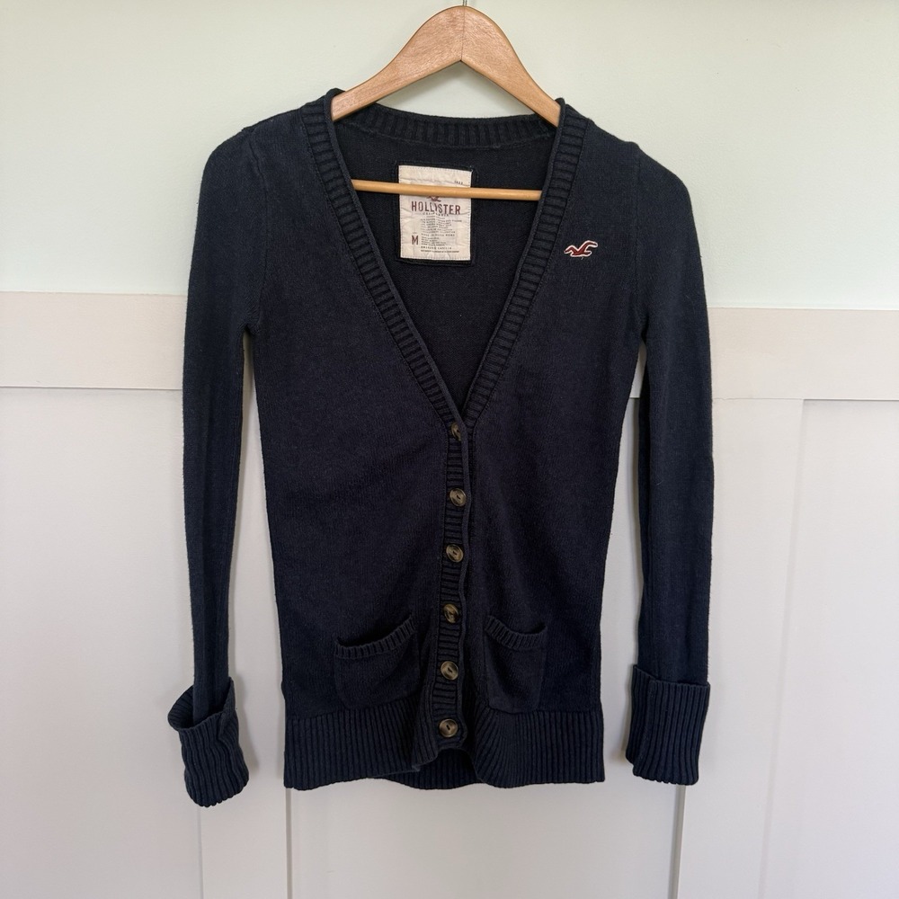 VTG Hollister‎ Y2K Bella Fitted Sweater Cardigan MEDIUM  Navy Academia Preppy